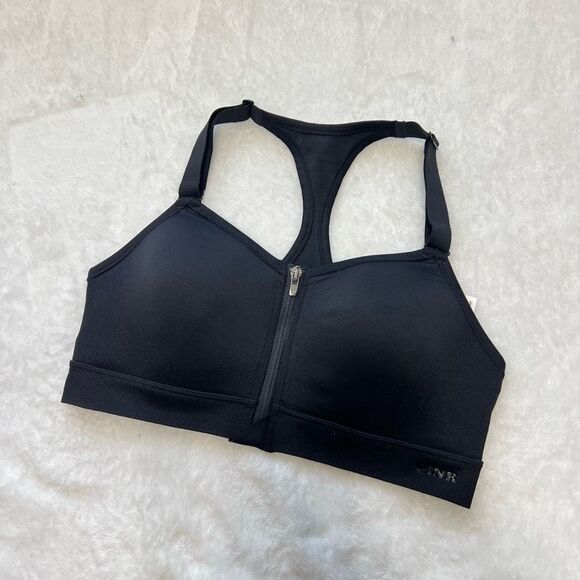 PINK Victoria’s Secret Black Front Zipper Sports Bra Medium NEW - Picture 1 of 5